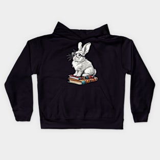 Vintage Nerd Bookish bunny Literary Rabbit Reading Bunny With Glasses Kids Hoodie